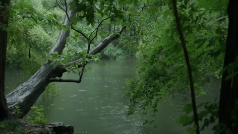 Rainy River with Tree